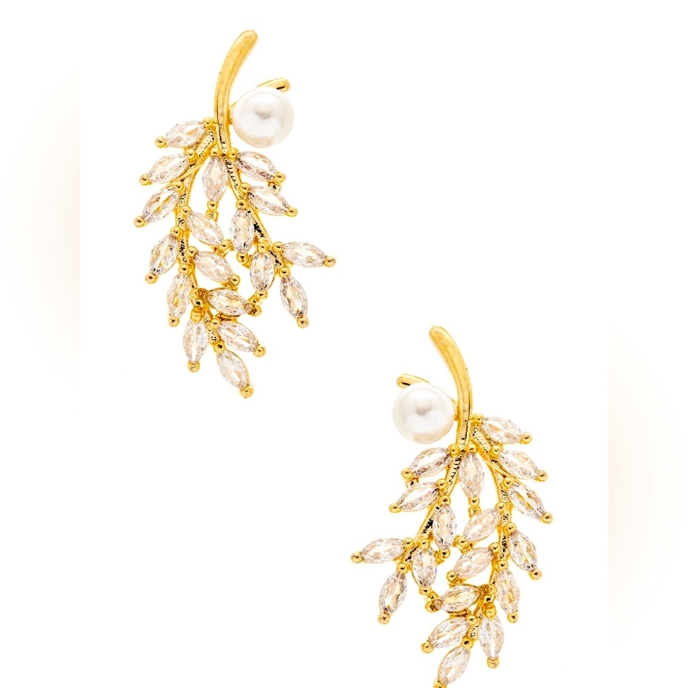 Gold & Pearl Leaf Statement Earrings